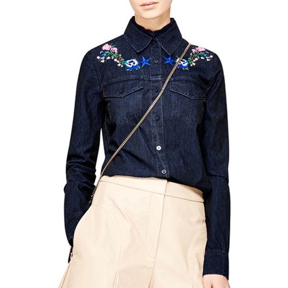 NWT Preen Line Nevada Embroidered Chambray Shirt Indigo Size Small